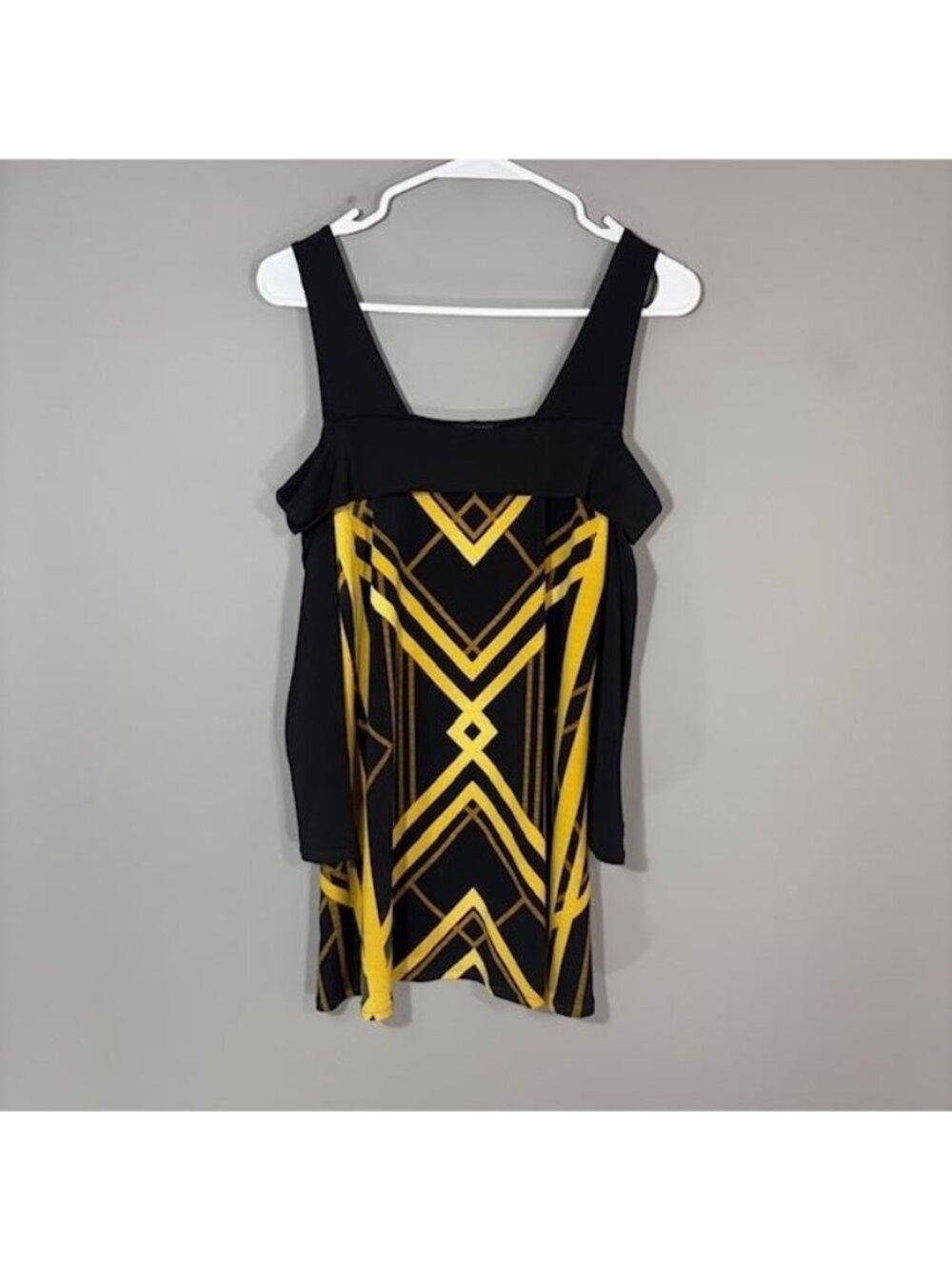 Eva Varro Tunic Womens Medium Black Geometric Square Neck Sleeveless Stretch